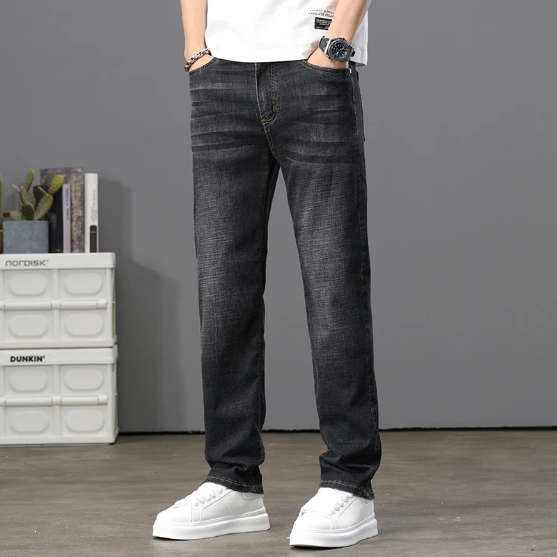Высококачественные мужские джинсы: прямые джинсовые брюки стандартного кроя с