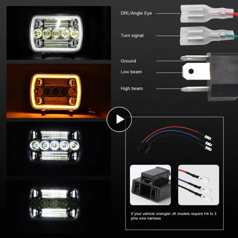 

5x7" 7x6 Inch Day Running Light Superbright Waterproof Headlights Anti-fog Dustproof Car Accessories Square Car Led Headlight