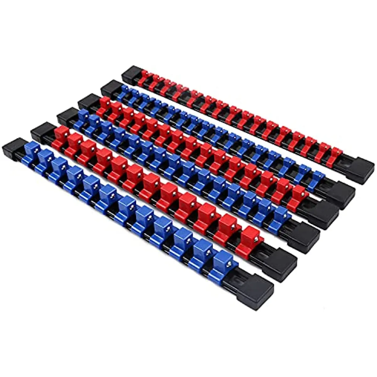 

Socket Organizer 1/2 inch 3/8 inch and 1/4 inch Drive Socket Rail Holders Heavy Duty Socket Racks with Red Blue Black Clips