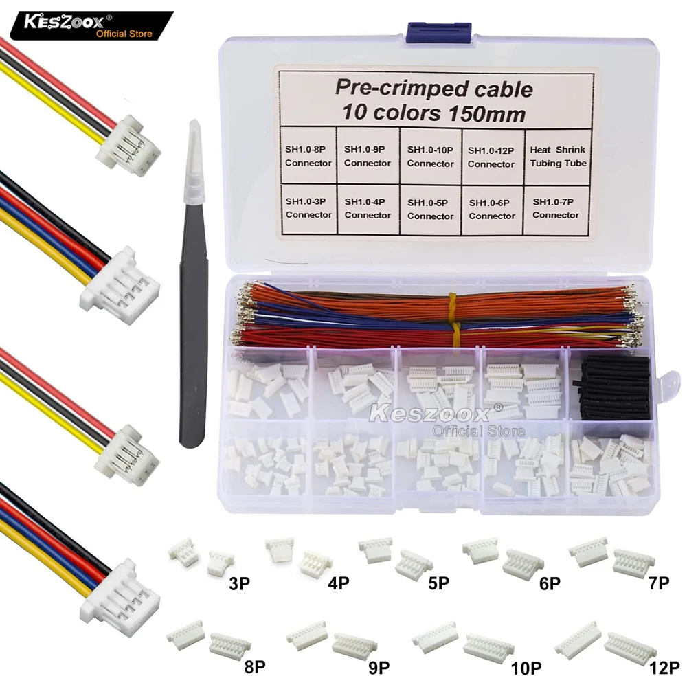 

Tcenofoxy SH 1.0MM 390Pcs JST Male Header 3/4/5/6/7/8/9/10/12P 28AWG Crimped With Terminal GPS Racing Drone Wire