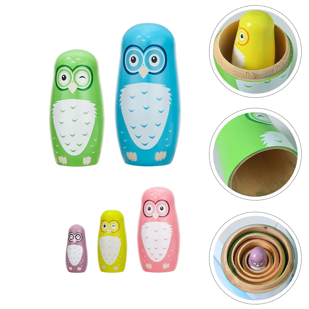 

5 Pcs Toddlers Toys Matryoshka Creative Kids Dolls Decorate 14x6.5 Cm Owl Nesting Wooden Lovely Child