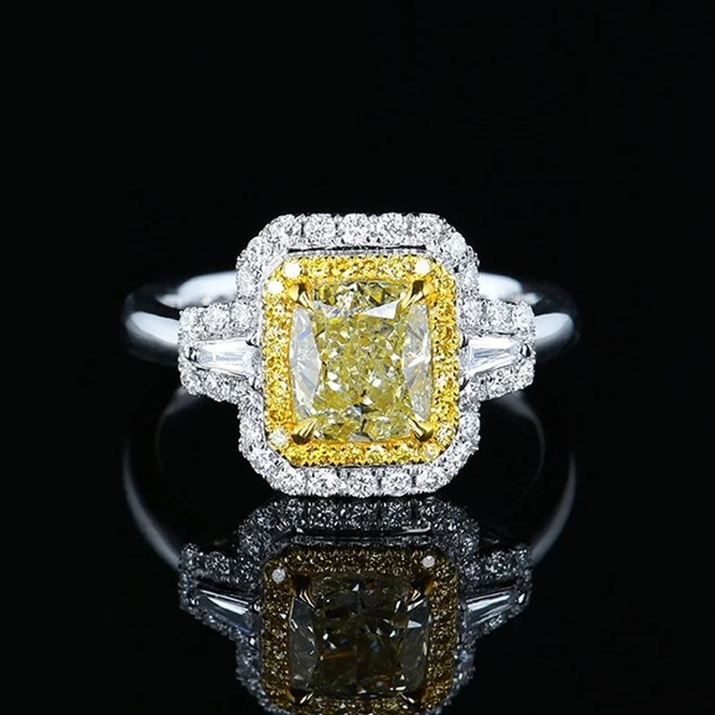 

Trendy Color Separation Fashion Luxury Square Topaz Flower Shaped Full Diamond Gem Zircon Ring Women's Anniversary Party Gift