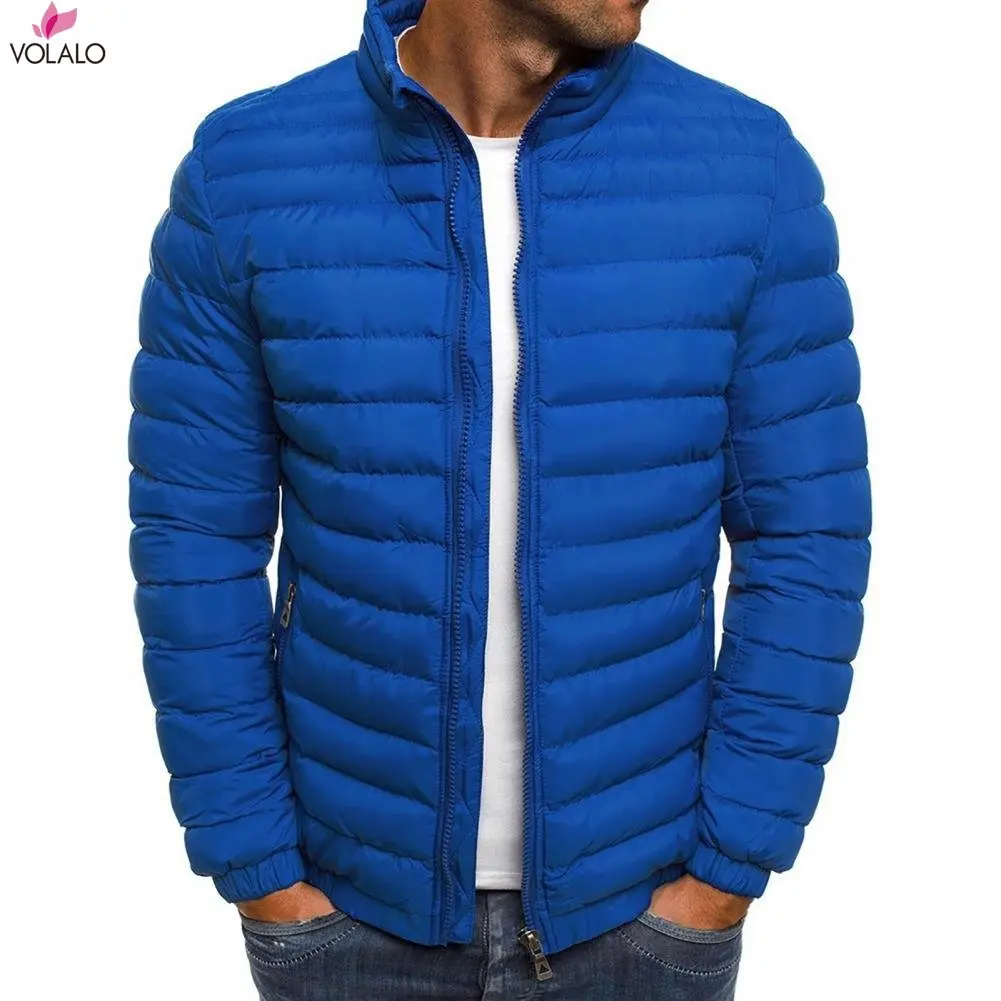 

VOLALO 2023 New Men 's Parka Autumn Winter Coat Solid Stand Collar Zipper Closure Pockets Casual Puffer Warm Jacket Streetwear