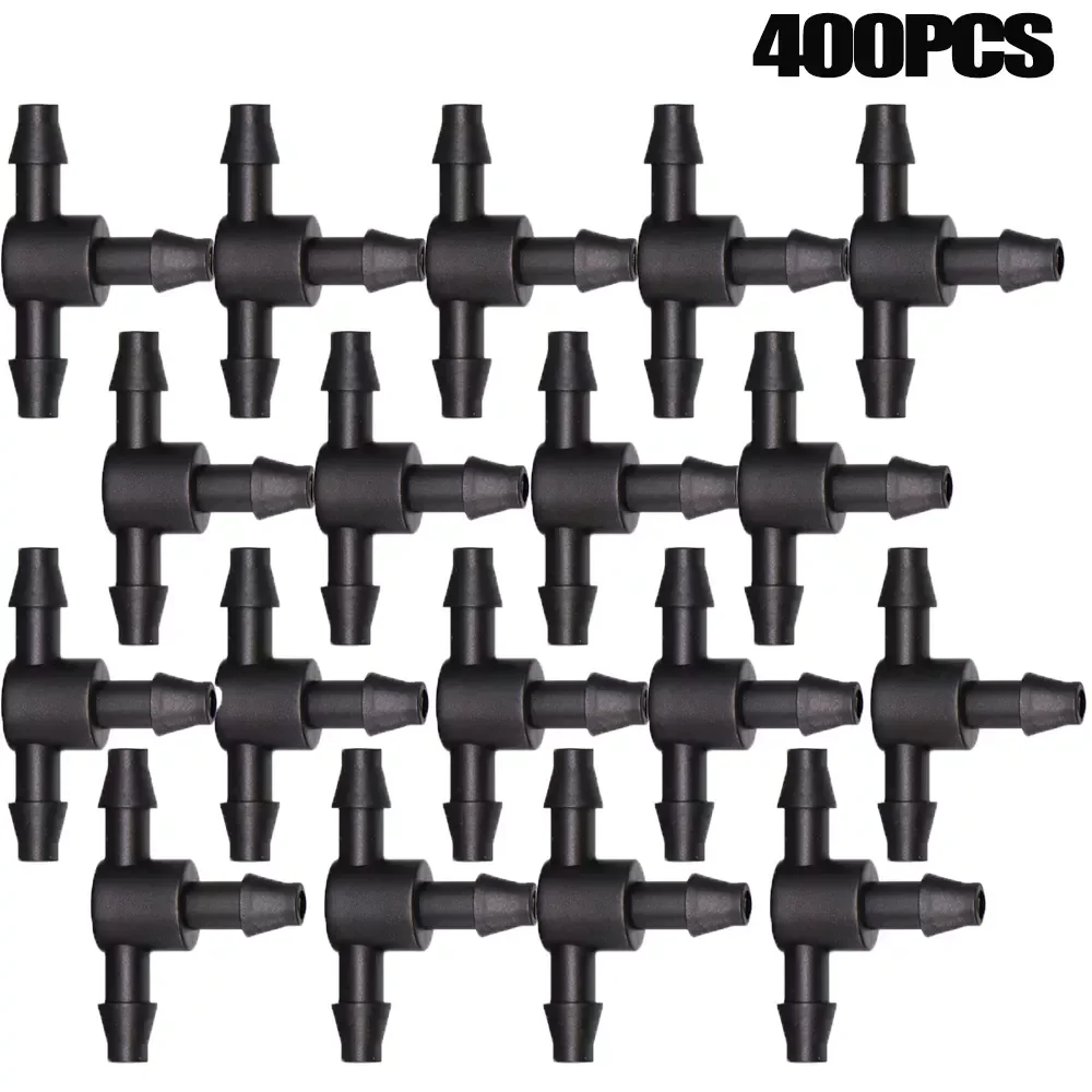 

400 Pcs 1/4" Irrigation Hose Tee Connectors 4/7mm Tube Micro Drip Irrigation Pipe 3-Way Barbed Tee Garden Watering Tool