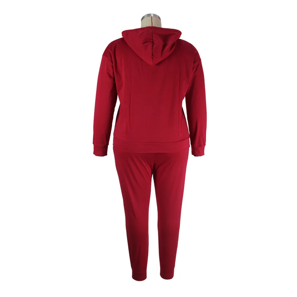 Plus Size Sets Long Sleeve Fashion Slim Solid Casual Pencil Pants Hooded Sweater Two-piece Suit 2 Piece Sets Womens Outfits