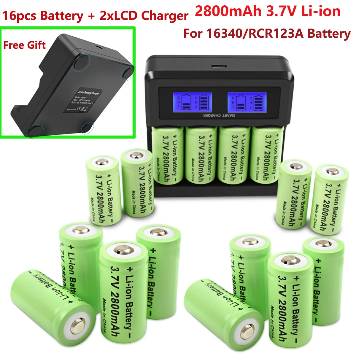 

Turpow CR123A RCR 123 ICR 16340 Battery 2800mAh 3.7V Li-ion Rechargeable Battery For Arlo Security Camera L70