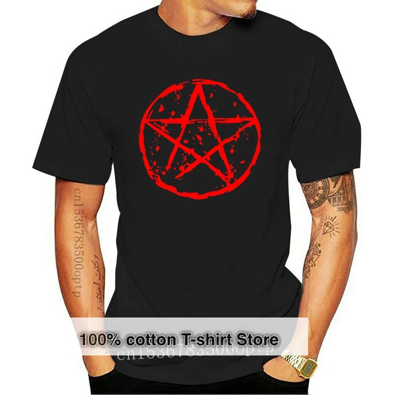 

Новая футболка с пентаграммой, Мужская стандартная Байкерская футболка в готическом стиле, в стиле рок, панк, сатана, металлическая свободн...