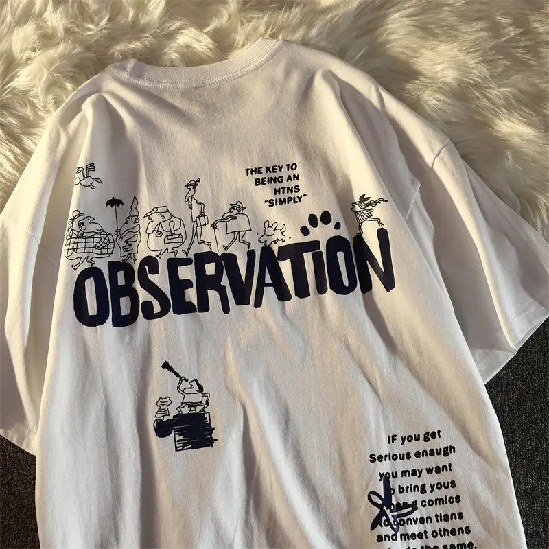 

Уличная мода в американском ретро-стиле, летняя новая футболка с коротким рукавом для мужчин и женщин, повседневный свободный дизайнерский ...