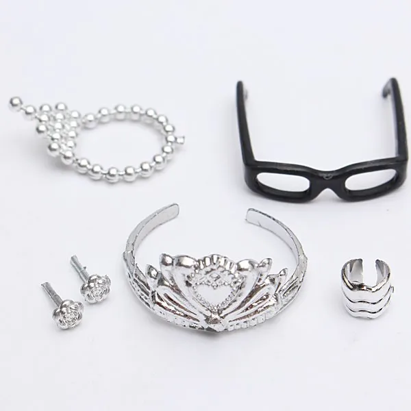 

Set of 5 Pieces Fashion Jewelry Accessories Necklace Earring Crown Bangle Glasses for Dolls
