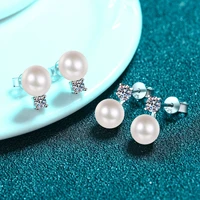 8mm freshwater pearl stud earrings for women 0 6ct moissanite s925 sterling silver fine jewelry drop shipping