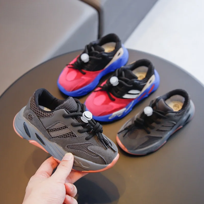 Дизайнерские кожаные сетчатые кроссовки для маленьких мальчиков и девочек