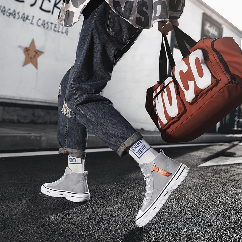 

Высокие холщовые мужские туфли, модные Универсальные черные кроссовки, износостойкие кроссовки на толстой подошве, повседневная спортивна...