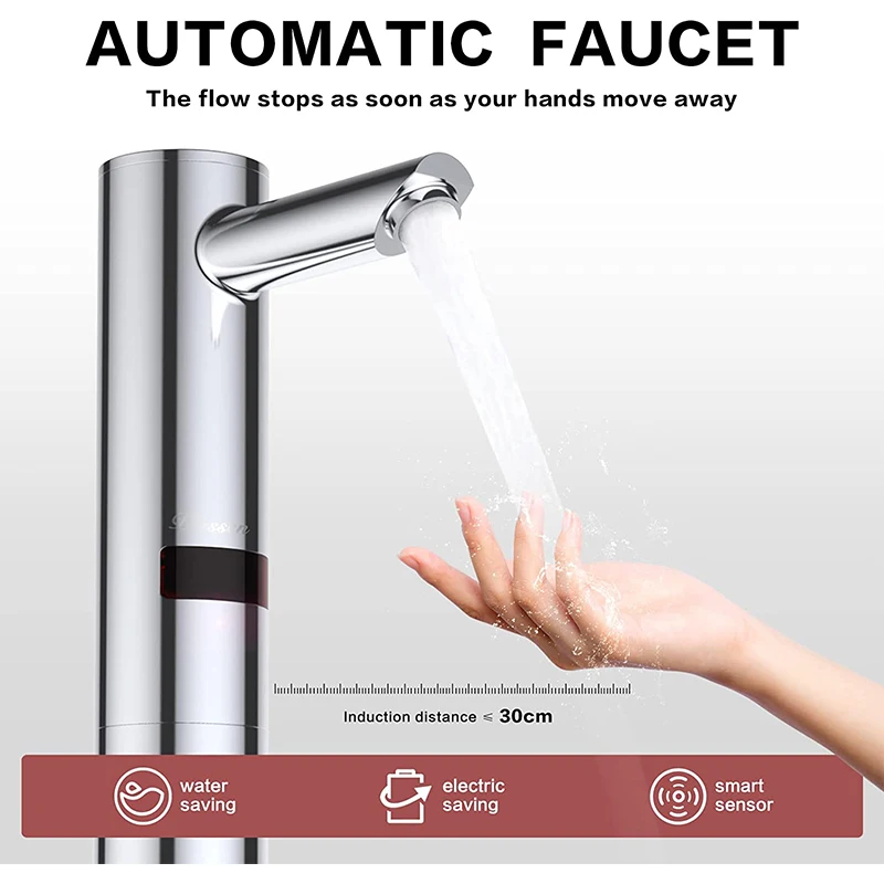 

Automatic Basin Faucet Smart Sensor Bathroom Water Tap Hot ＆ Cold Sink Mixers Sensor Tap Hands Free Infrared Induction Electric