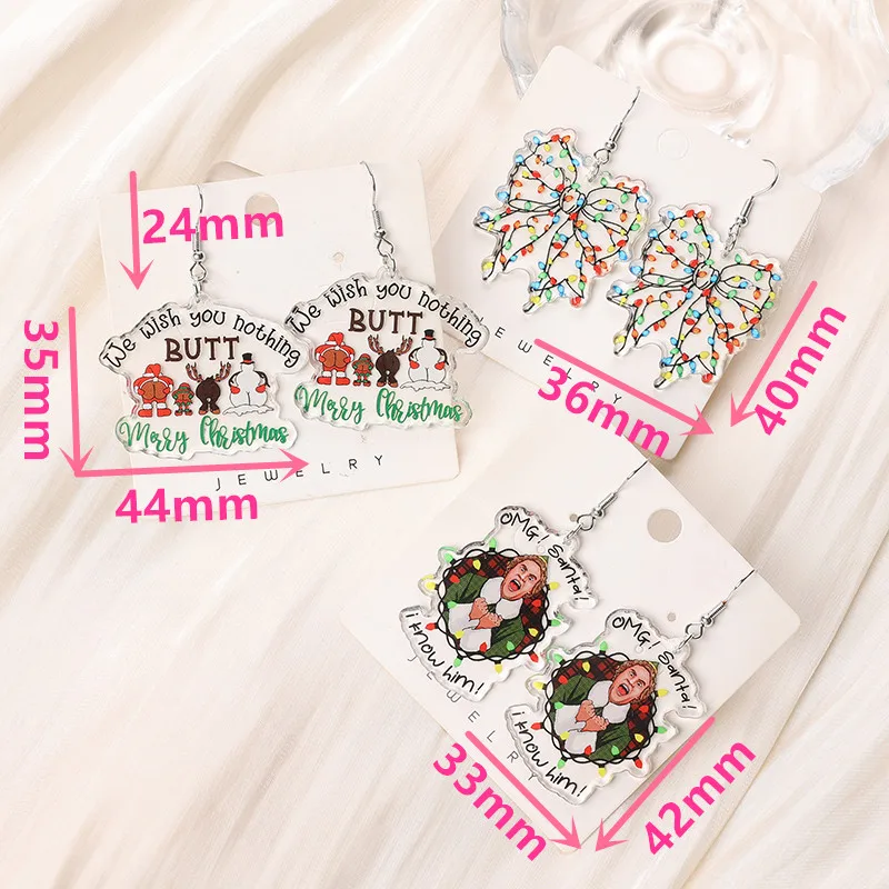 1 пара рождественских животных женские висячие серьги акриловый бант OMG