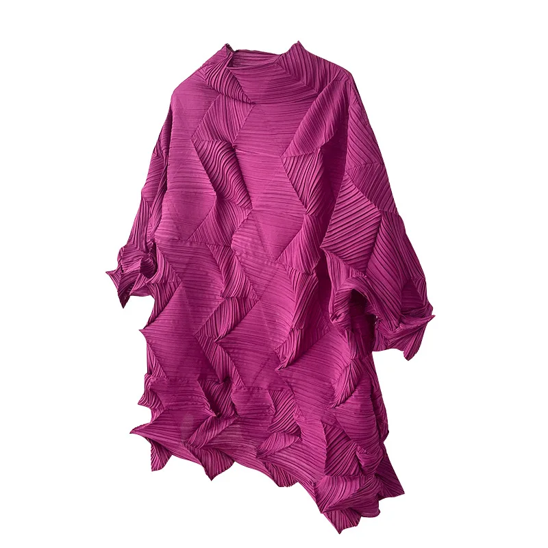 Женский плиссированный топ Miyake тонкий пуловер с высоким воротником украшенный