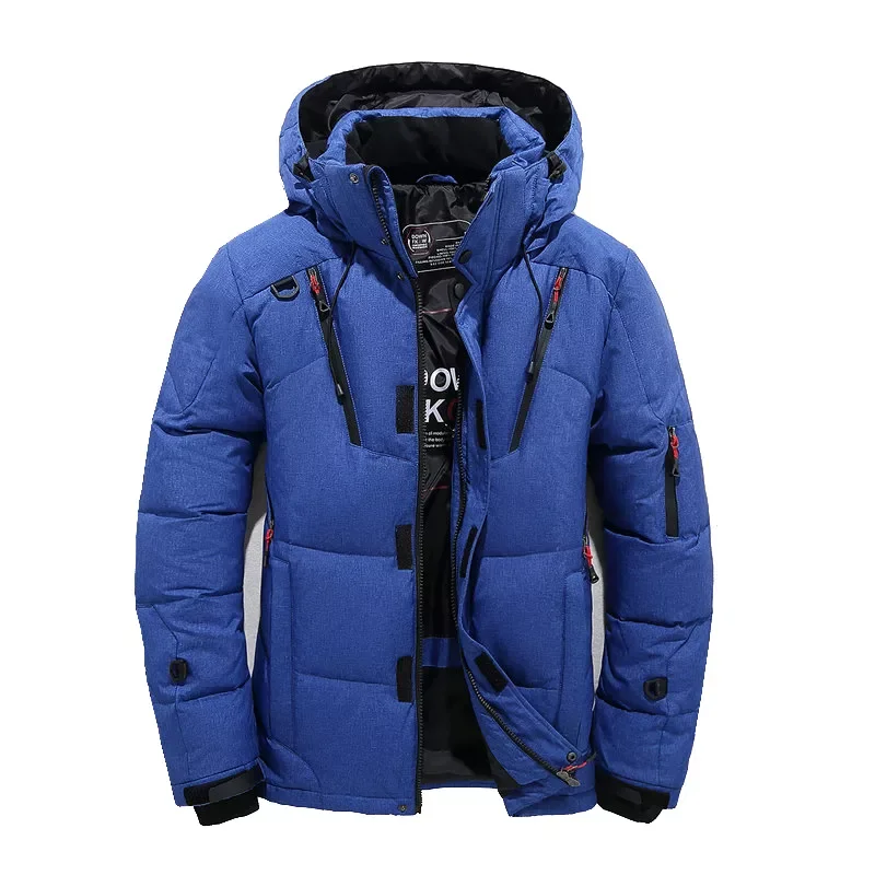 

Новая качественная зимняя мужская куртка с капюшоном, Толстая теплая парка на утином пуху, повседневное приталенное мужское пальто, пальто ...