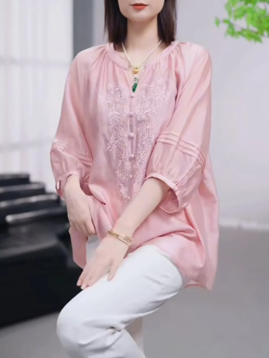 2024 летние новые модные темпераментные рубашки с v-образным вырезом женские в