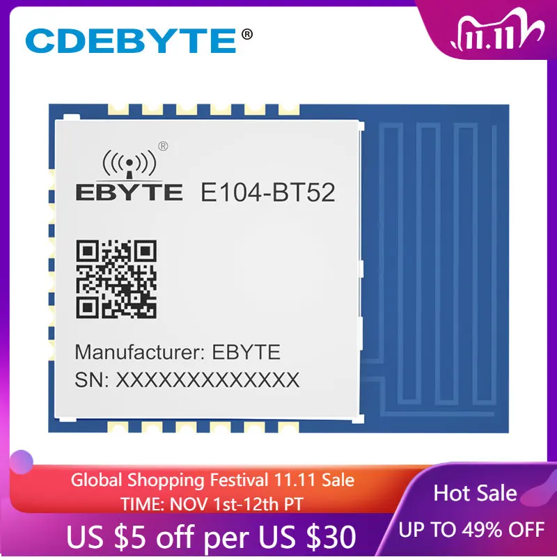 

10PCS Dialog DA14531 Chip Blue-tooth Module BLE5.0 CDEBYTE E104-BT52-V2.0 Bluetooth to UART Module Easier to Integrate Mini Size