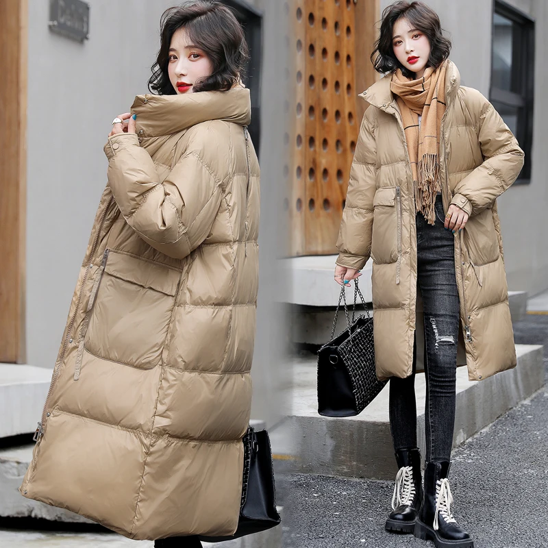 2023 Winter women's Korean Fashion Warm Hooded Long Down Jacket