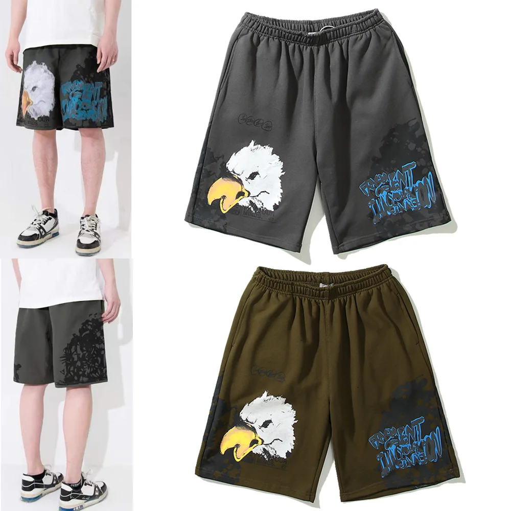 

Hip Hop Travis Scott Fujiwara Hiroshi Eagle Head Lightning Shorts Five Pants Straight Sweatpants Men Printed Shorts