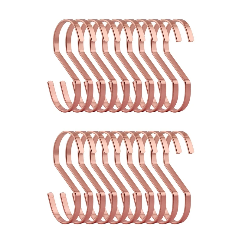 

20-Pack 4 Inch Rose Gold Chrome Finish Steel Hanging Flat Hooks-S Shaped Hook Heavy-Duty S Hooks, For Kitchenware, Pots