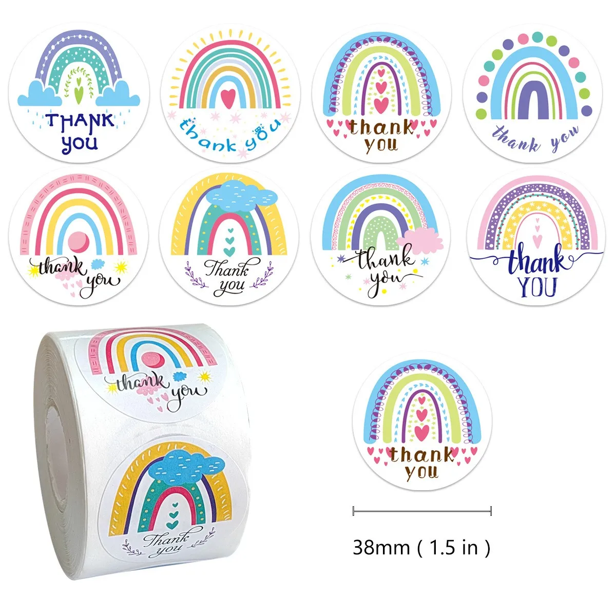 

1.5'' Rainbow Thank You Label Stickers 500pcs Happy Mail Sticker Label for Business Package Card Box Gift Decoration Shipping