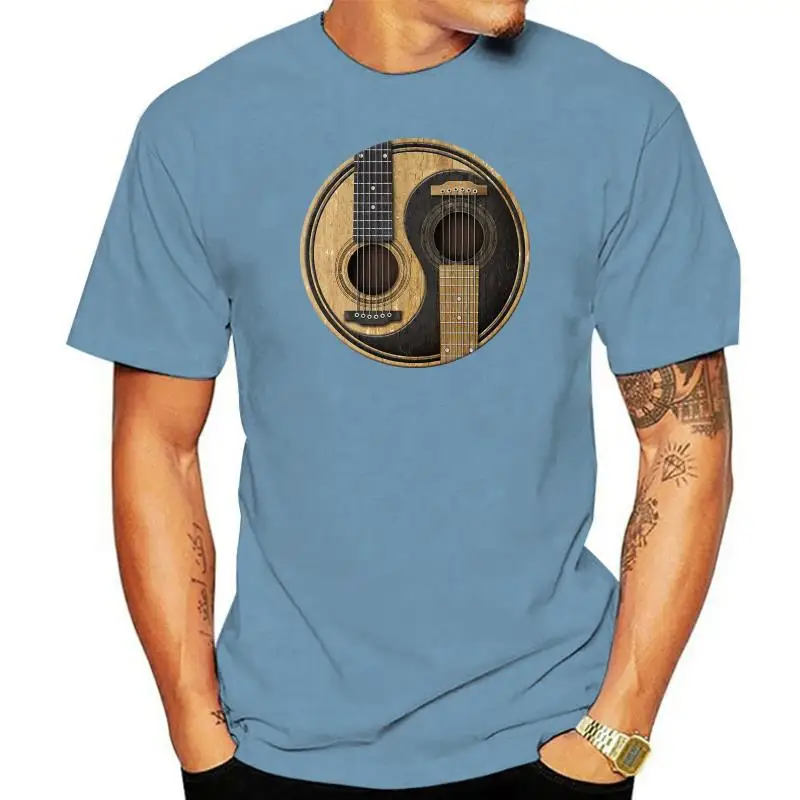 

0792K Acoustic Guitars Yin Yang T-shirt Men T Shirt Music Lover Clothing DJ Classic Black Tshirt Cotton Tees Novelty 3D Design