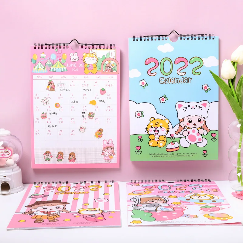 

New 2022 Spring Outing Series Wall Calendar Cartoon Tiger and Girl Calendars Daily Timetable Planner 2022.1-2022.12