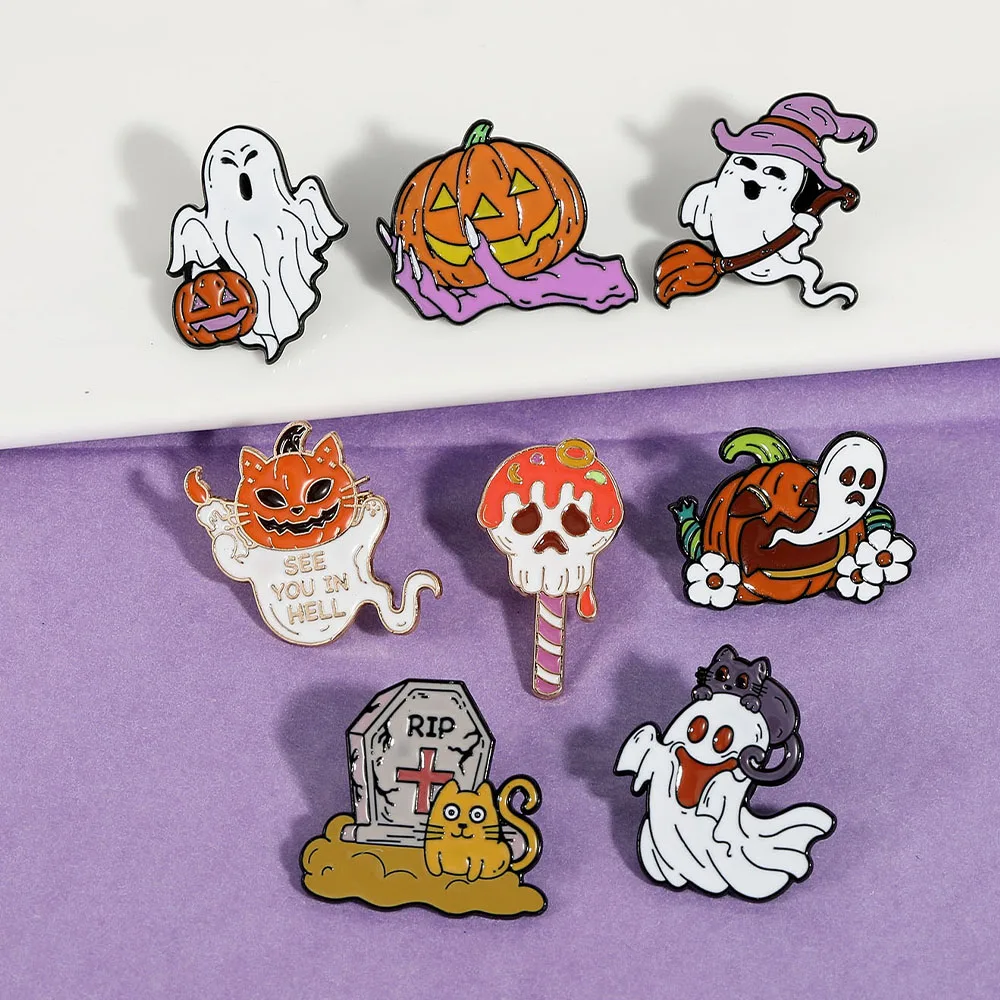 Новые креативные эмалированные булавки на тему Хэллоуина красивая тыква кошка