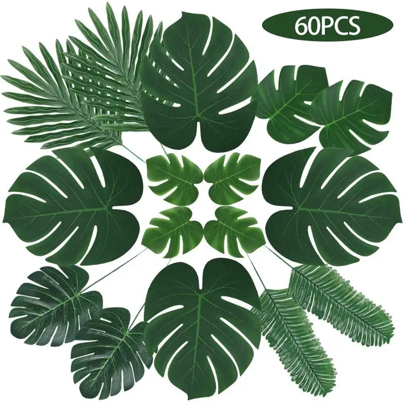 

Artificial Palm Leaves Green Palm Leaf Tropical Monstera Leaves with Stems for Safari Jungle Hawaiian Luau Party Table Decor