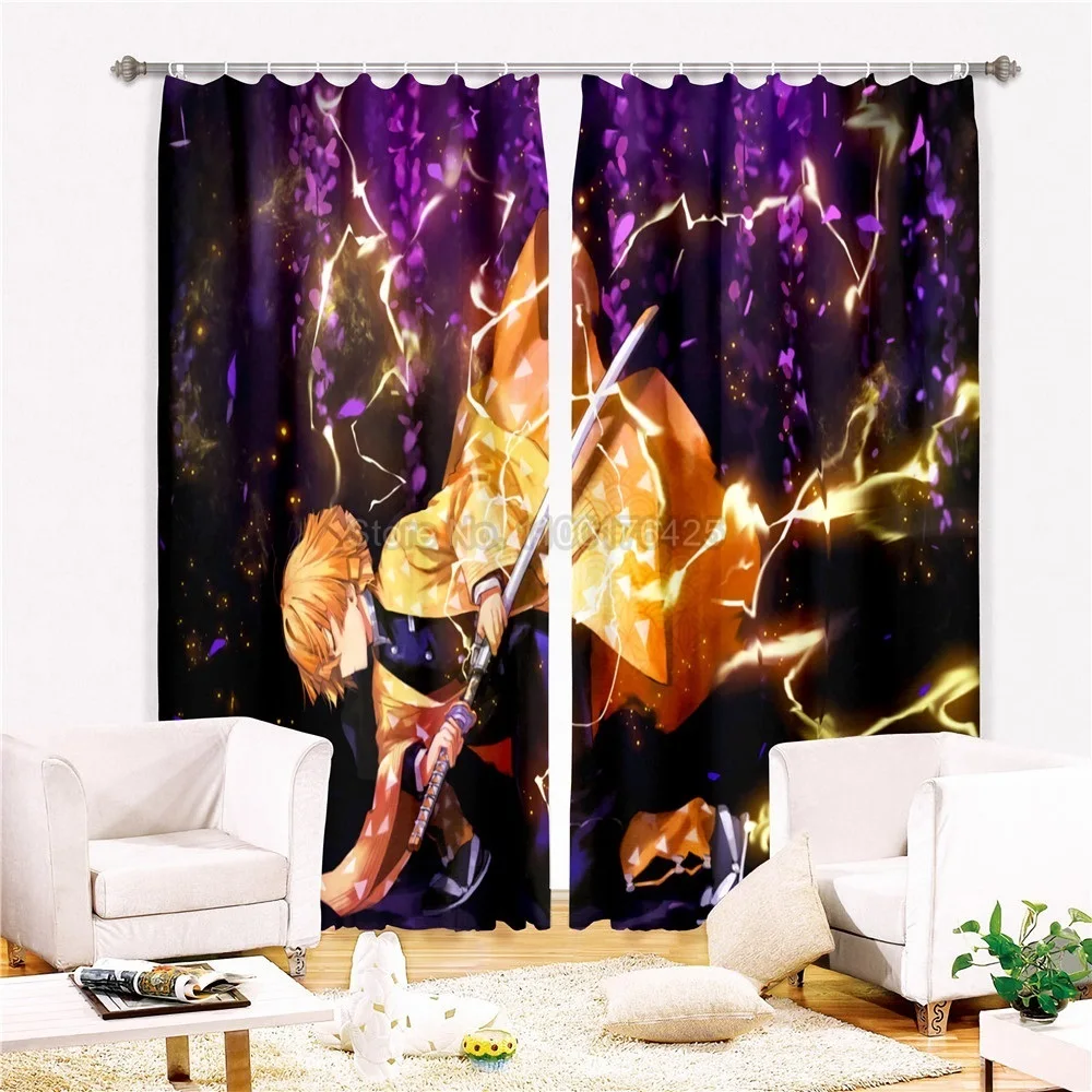 

Curtains Demon Blade Bathroom Blackout Curtains Home Textile Colorful Anime Window Drapes Cartoon Character for Living Room