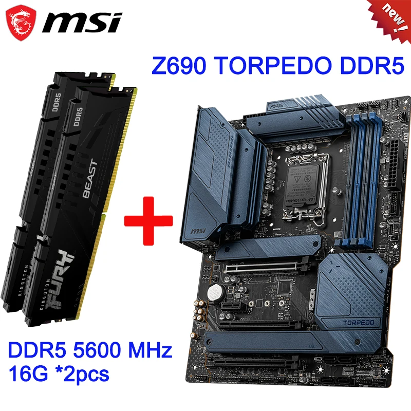 

LGA1700 MSI MAG Z690 TORPEDO DDR5 Motherboard Set Combo + D5 5600 MHz 16G *2pcs RAM Support Intel 12th CPU GAMING Mainboard New