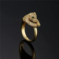 new cross border copper plated 18k gold leopard opening ring niche design aaa zircon micro inlaid ring for women