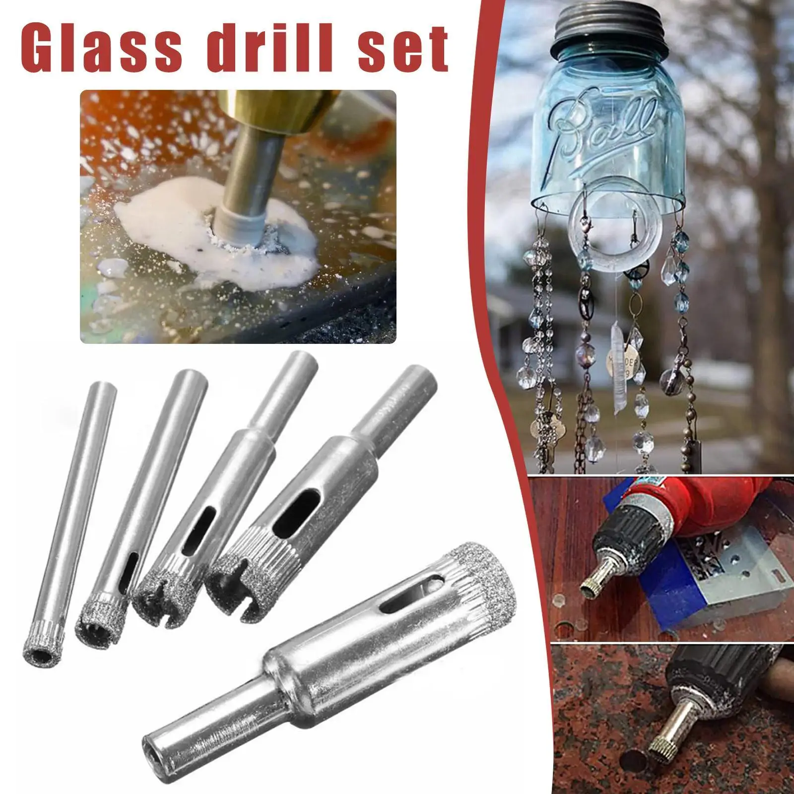 

5pcs Hole Opener Diamond Coated Marble Drill Bit Tile Glass Ceramic Wood Circle Hole Saw Cutter Drilling Bits Rounding Grinder