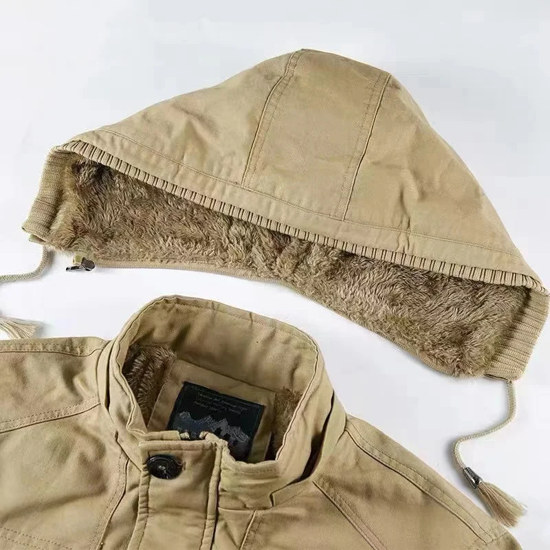 Men's Cotton Padded Clothes Pure Cotton Tooling Jacket Winter Plush Thickened Coat Hooded Man Winter Suit Casual Warm Top Male