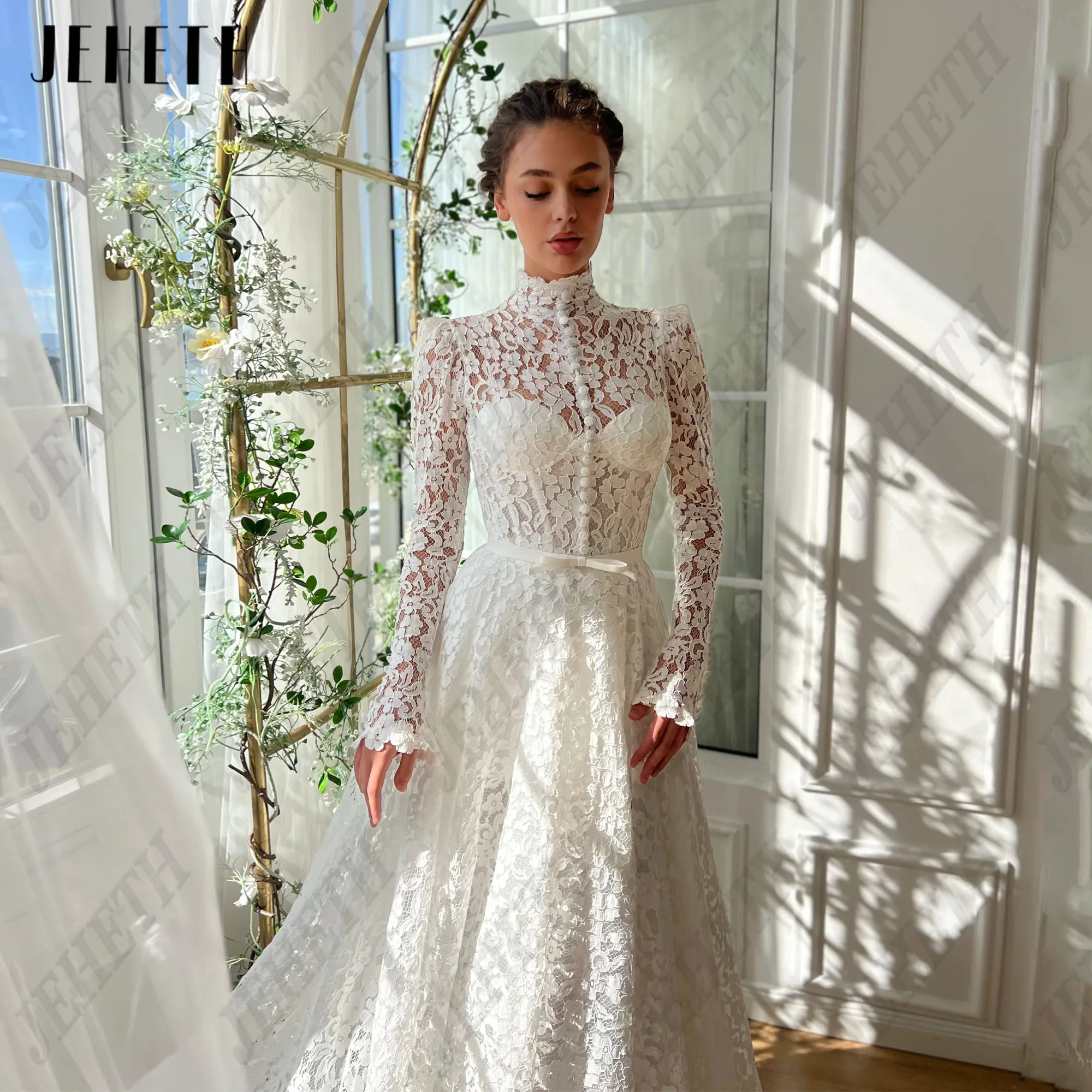 JEHETH кружевные Длинные Выпускные платья женские с длинным рукавом цвета слоновой