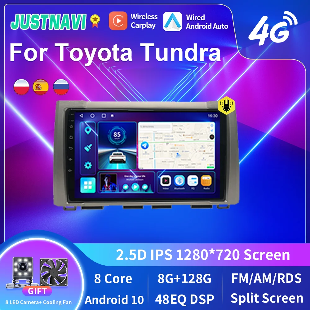 

JUSTNAVI Android 10 Car Radio Multimedia Video Player For Toyota Tundra Stereo Carplay Autoradio GPS Navigation No 2din 2din DVD