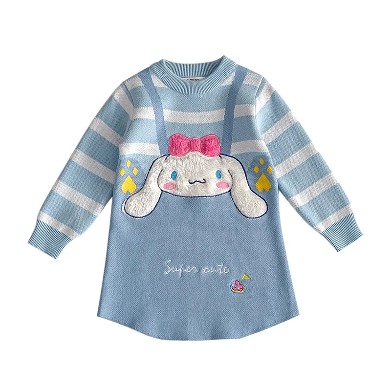 Юбка Sanrios для девочек, платье с героями мультфильмов, осень-зима, Cinnamoroll Kuromi, аниме-фигурка, кавайный ремень в полоску, бархатное платье-свитер для отдыха (art.: 3920cbe1fee71) - 3920cbe1fee71