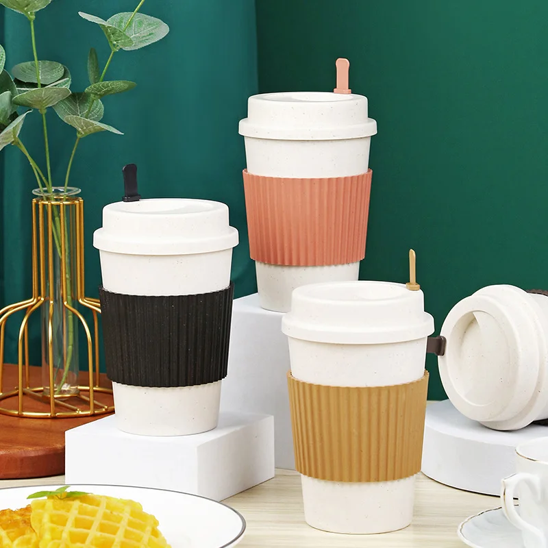 

Reusable Coffee Cups with Lids Wheat Straw Portable Coffee Cup Dishwasher Eco Safe Friendly Coffee Mug Coffee Tea Espresso Cups