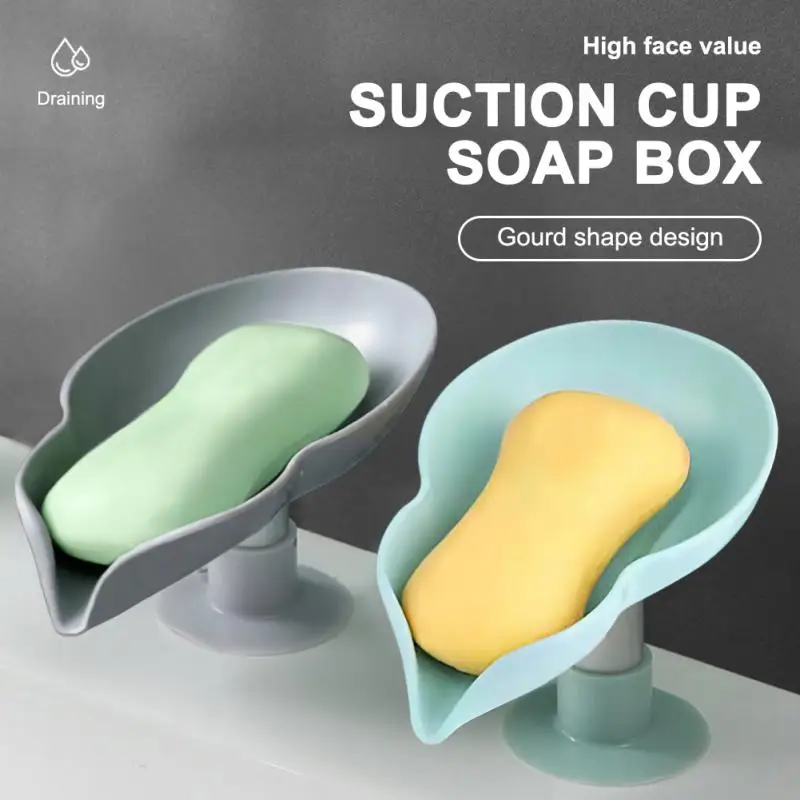 

Leaf Shape Soap Case With Suction Cup Soap Box Drain Non-slip Soap Holder Laundry Soap Dish Storage Plate Tray Bathroom Gadgets