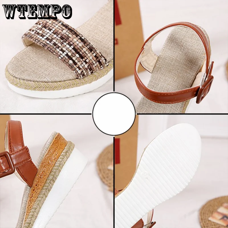 WTEMPO Shoes for Women Fashion Ankle Strap Buckle Women's Sandals Summer Platform Casual Sandals Wedge Shoes Ladies Dropshipping