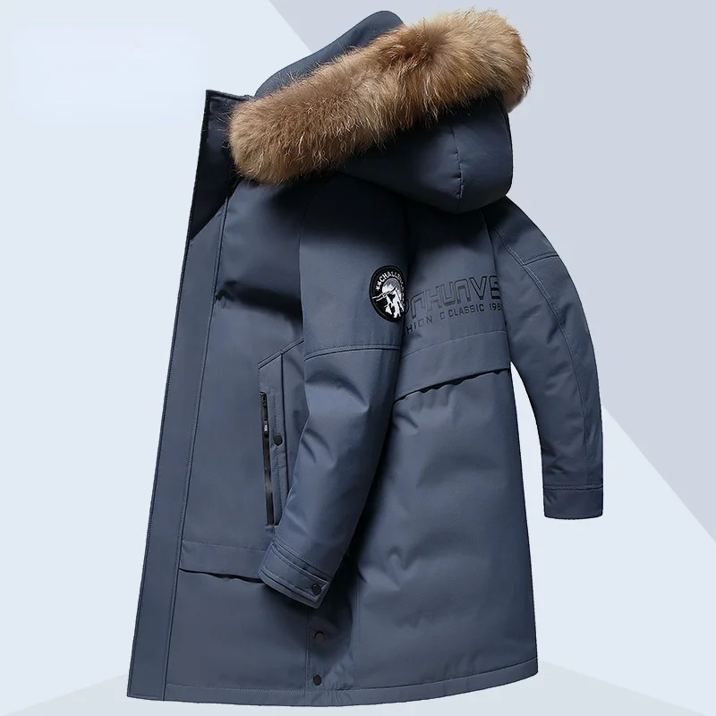 

Winter Tcyeek Men's Coat Thicken Warm Down Jacket Men Clothing Raccoon Fur Collar Mid-length Parka Male Puffer Jacket Masculina