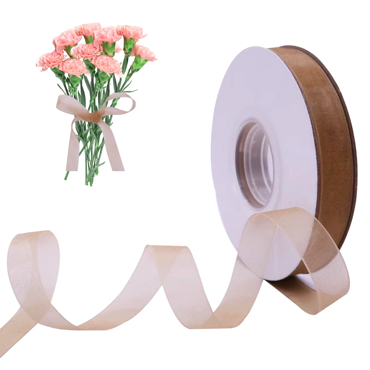

50 Yards/Roll 13mm 100% Polyester Solid Color Chiffon Organza Ribbon for Wedding Invitations Bouquet Gift Wrapping Party Decor