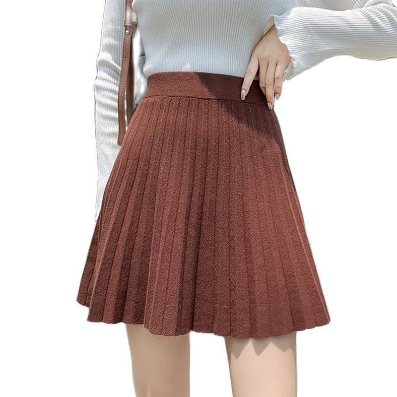 

Женская трикотажная Мини-юбка с высокой талией, черно-серая однотонная элегантная плиссированная юбка в Корейском стиле, весна-осень-зима 2022