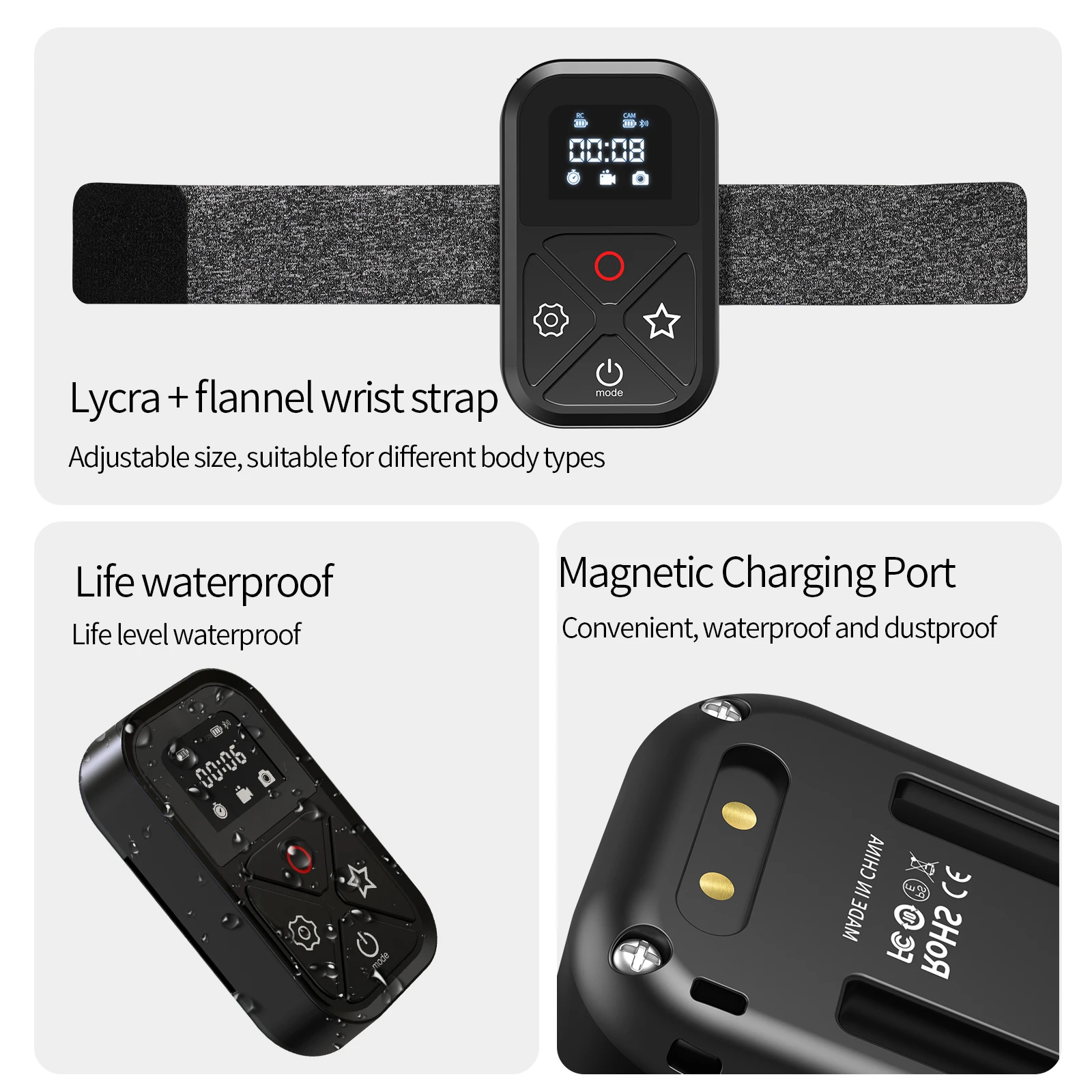 TELESIN T10 Bluetooth пульт дистанционного управления для GoPro Hero 10 9 8 Max с ремешком на