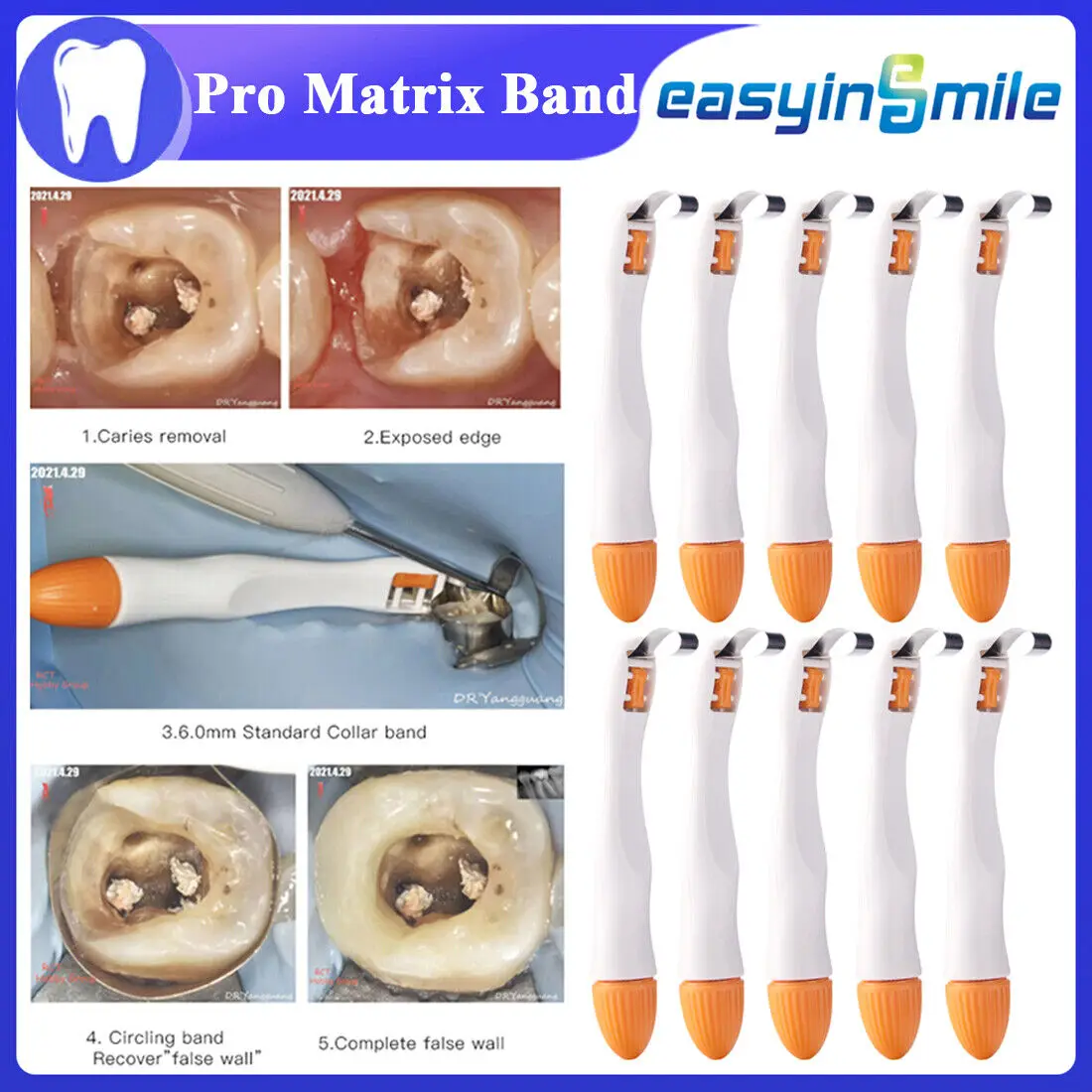 

Easyinsmile 10Pcs Pro Matrix Bands Dental Pre Formed Sectional Contoured Matrice Bands Curved&Standard For Formed Adjust System