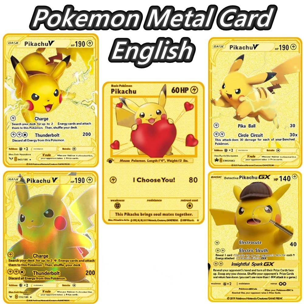 

Newest Pokemon Vmax V GX EX Shiny Gold Metal Card PV French Game Tag Team Fighting Ordering Series Child Christmas Gift