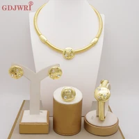 dubai gold plated jewelry set for women 2022 trend classic simple round earrings necklace bracelet ring sets for party wedding