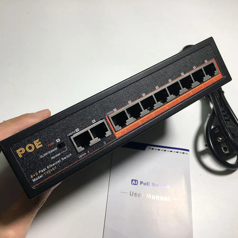 8 Port POE Switch Power Over Ethernet with 2 Ethernet Uplink for IP Cameras NVR 48V 96W 8CH POE Switch  IEEE802.3af/at