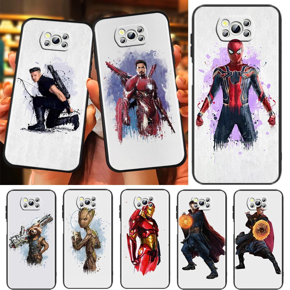 

Marvel Hero In Painting Case For Xiaomi Mi Poco X4 X3 NFC F4 F3 GT M5 M5s M4 M3 Pro C40 C3 5G Soft Black Phone Cover Shell Capa
